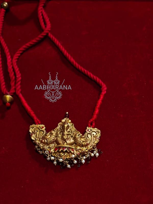 Handcrafted Terracotta Ganesha Temple Pendant on Red Cotton Dori