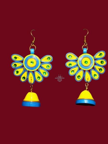 Handmade Quilling Paper Blue and Lemon-Yellow Danglers 