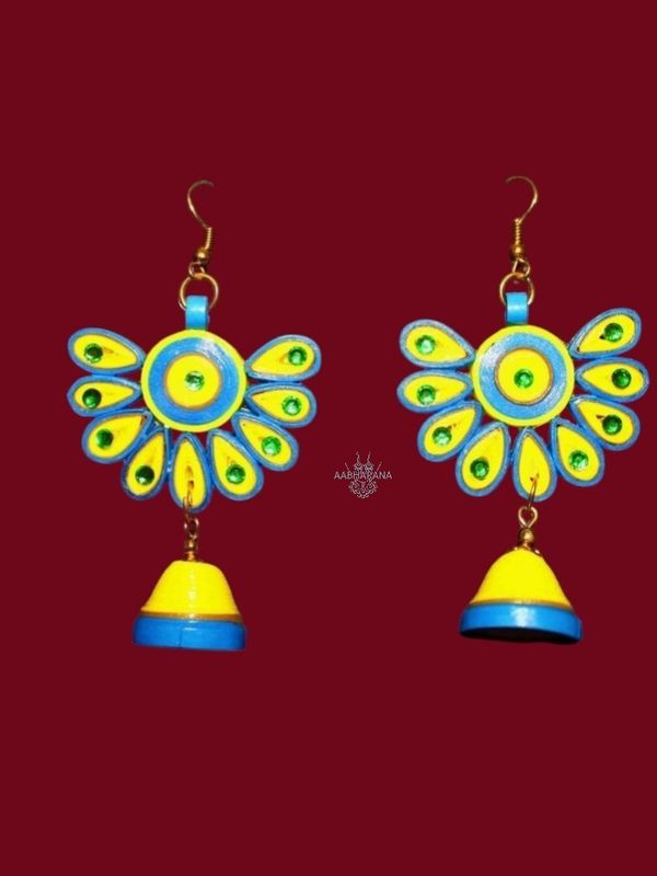 Handmade Quilling Paper Blue and Lemon-Yellow Danglers