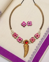 Handcrafted Floral Terracotta Necklace Set with Matching Stud Earrings 1