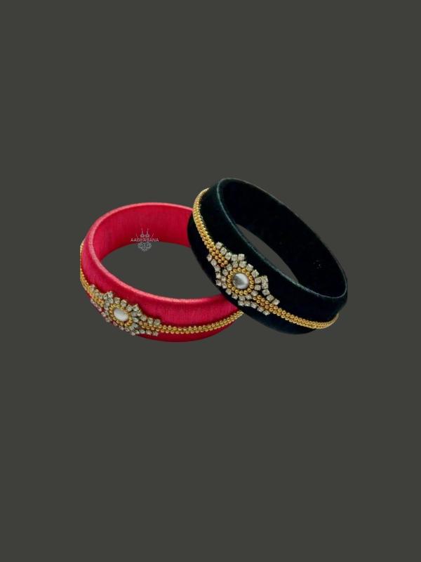 Handmade Silk Thread Kada Bangles Red & Black