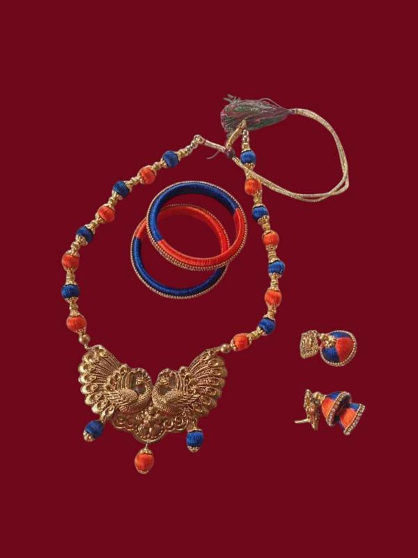 Handmade Silk Thread Jewelry Set With Bangle and Earrings