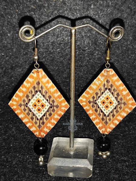 Patola Print Handmade Paper Earrings - Ethnic Diamond Shape with  Drops 