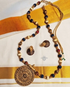 Handcrafted Navy Blue & Cream Silk Thread Bead Long Terracotta pendant Necklace Set 2