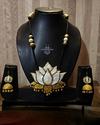 Handcrafted Terracotta Lotus Jewelry Set – Pearl White & Antique Gold Clay Necklace  Set 1