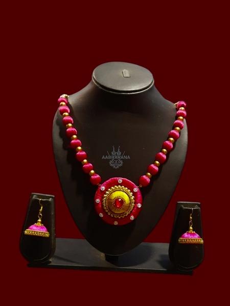 Handmade Silk Thread Jewelry Set Pink Color