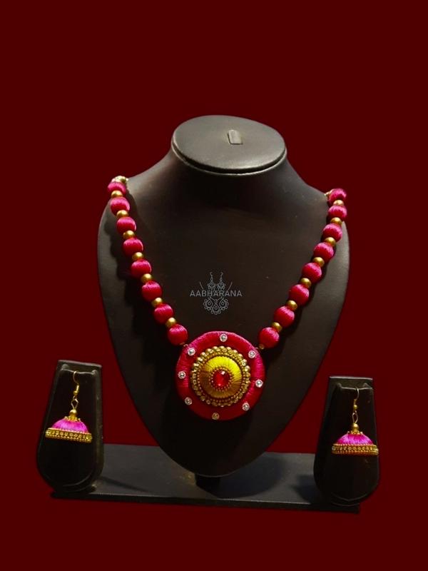 Handmade Silk Thread Jewelry Set Pink Color