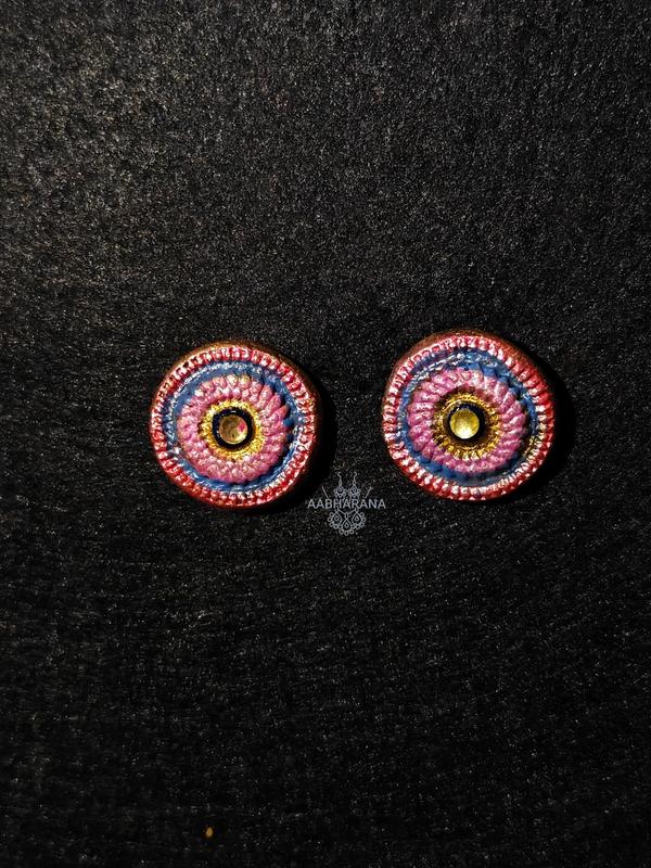 Rangoli Circle Salmon Pink-Blue Designer Studs