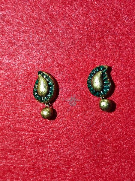 Emerald  Green Paisley Gold Handcrafted Stud Earrings