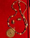 Handcrafted Navy Blue & Cream Silk Thread Bead Long Terracotta pendant Necklace Set 3