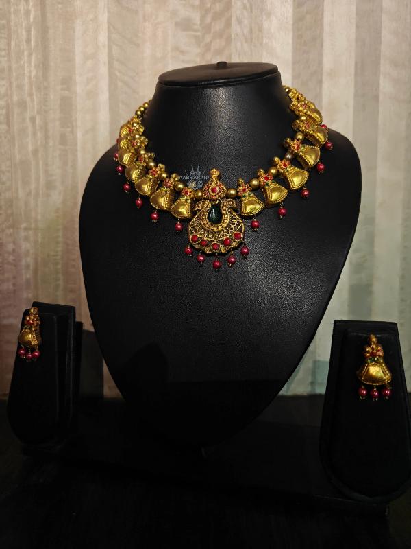 Aavya Antique Gold Terracotta Set Handcrafted Temple Style Terracotta Choker & Earrings