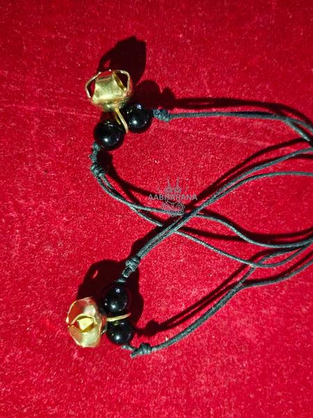 Handmade Black Thread Ghungroo Anklet with Brass Bells and Beads
