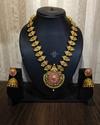 Floral Mandala Necklace & Jhumka Earrings - Antique Gold Temple Terracotta Jewelry Set -  2