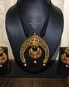 Antique Gold Lakshmi Terracotta Necklace Set – Handcrafted Temple Jewelry with Red Accents  1