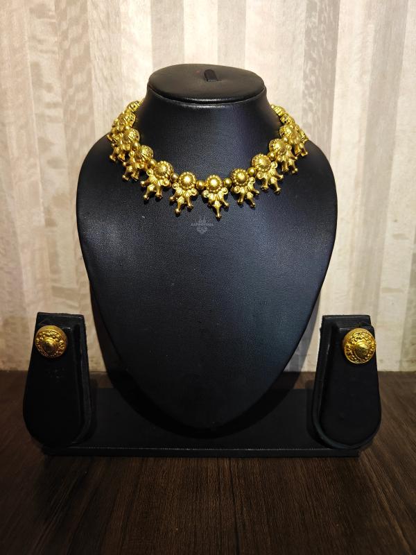 Gold Button Choker Set - Classic Indian Festive Wear Jewelry