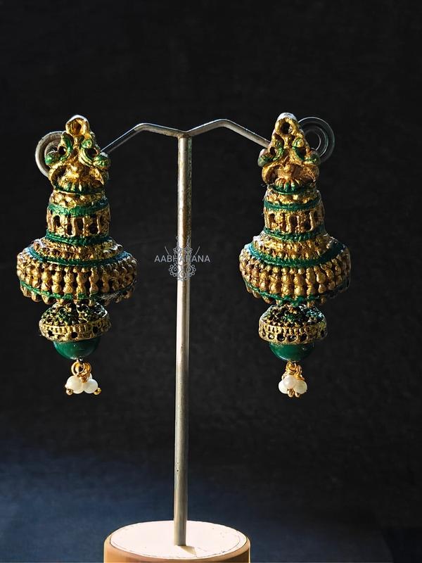 Handmade Terracotta Half Jhumki-Green Color