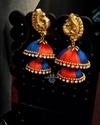Handmade Terracotta Pendant (Red & Blue) - Silk Thread Jewelry Set with Bangle and Earrings 3