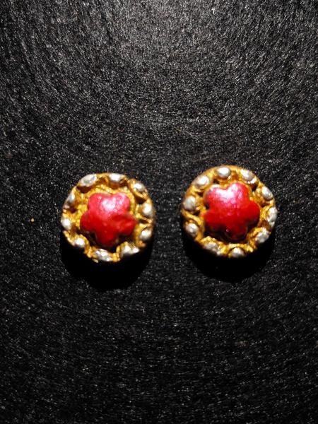 Antique Style Gold-Red Floral Handmade Studs