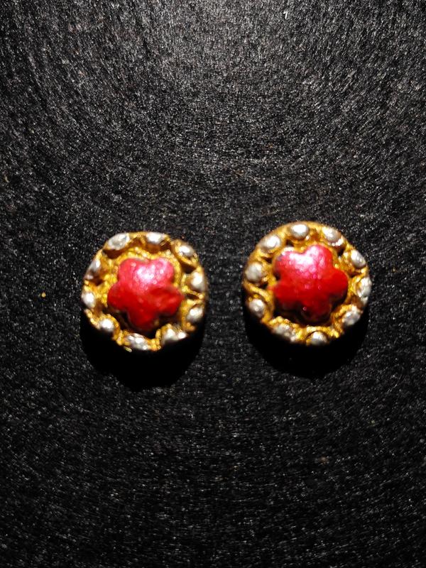 Antique Style Gold-Red Floral Handmade Studs