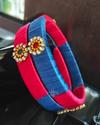 ​Handmade Silk Thread Necklace and Earring Set with Matching Bangles (Pink & Blue) 3