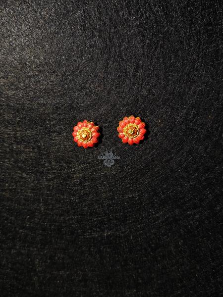 Coral Zinnia Reddish Pink Handcrafted Studs