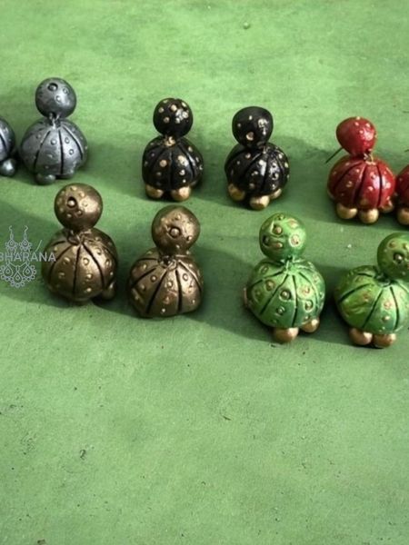 Handmade  Dotted Terracotta Big Jhumkas - Ecofriendly Ethnic Earrings (Set of Five Pairs)