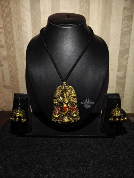 Ethnic Hand-Painted Krishna Pendant Set