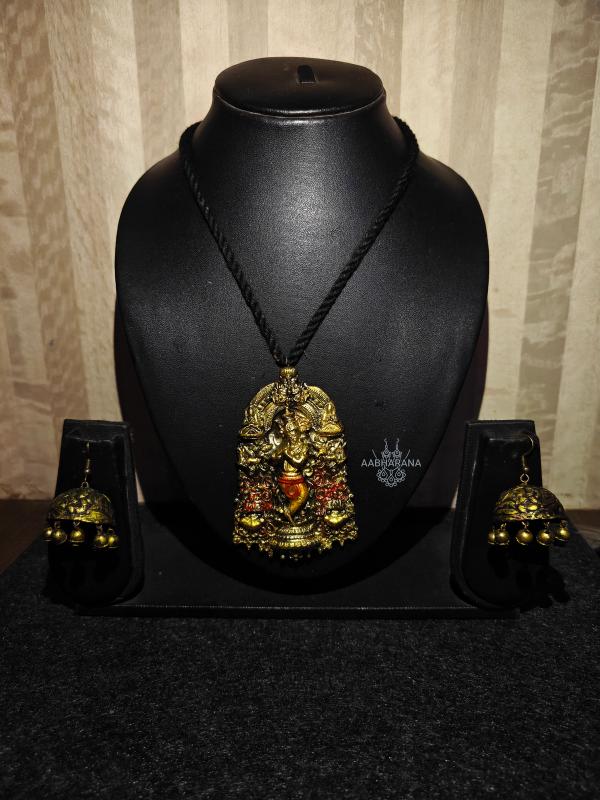 Ethnic Hand-Painted Krishna Pendant Set
