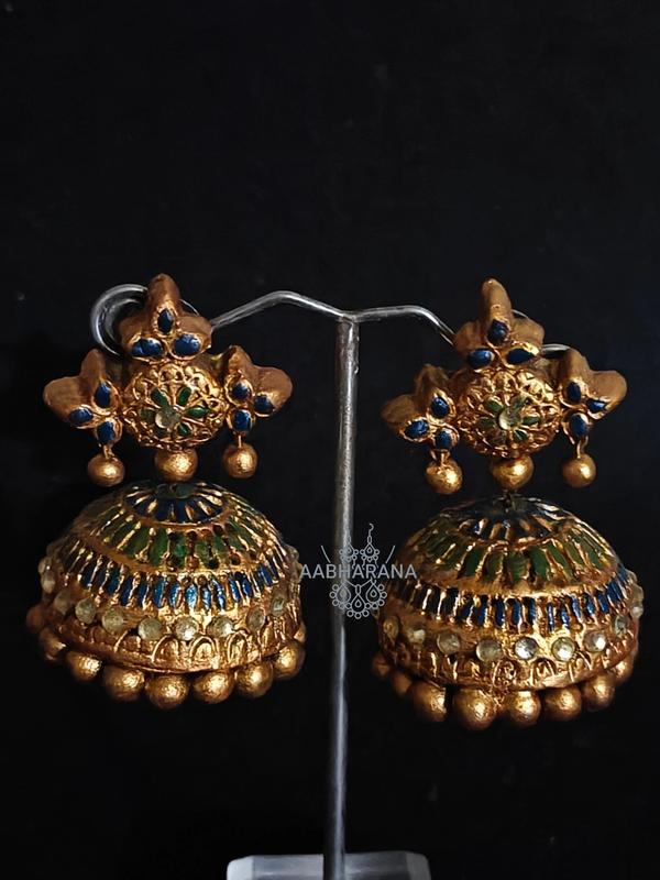 Antique Gold Jhumki with Stone Detailing (Big Size)
