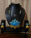Handcrafted Terracotta Lotus Jewelry Set – Pearl White & Antique Gold Clay Necklace  Set 2