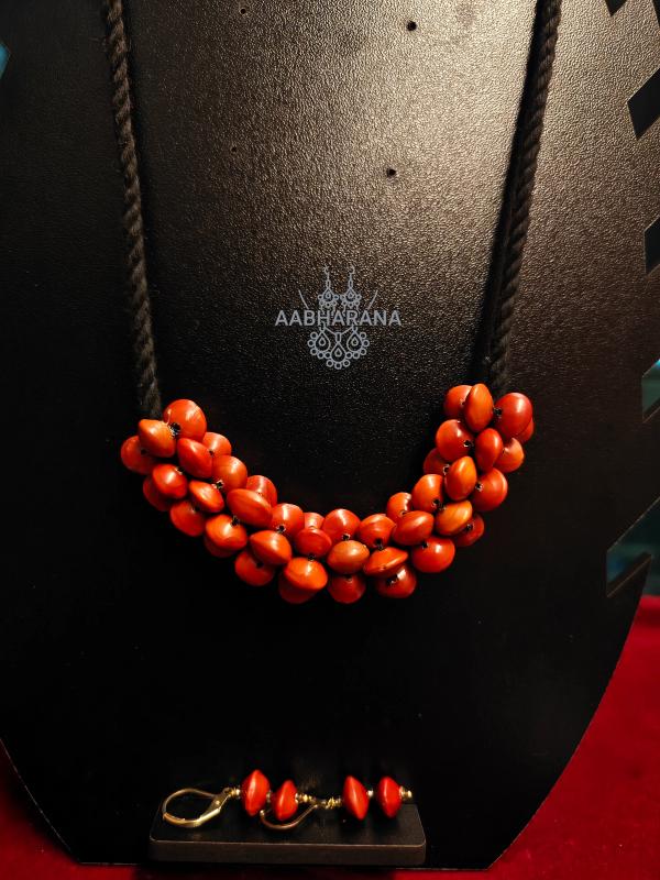 Traditional Handcrafted Manjadi Kuru Mala Necklace and Earring Set | Natural Red Lucky Seed Jewelry