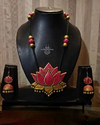Handcrafted Terracotta Lotus Jewelry Set – Pearl White & Antique Gold Clay Necklace  Set 3
