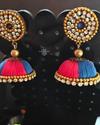 ​Handmade Silk Thread Necklace and Earring Set with Matching Bangles (Pink & Blue) 2