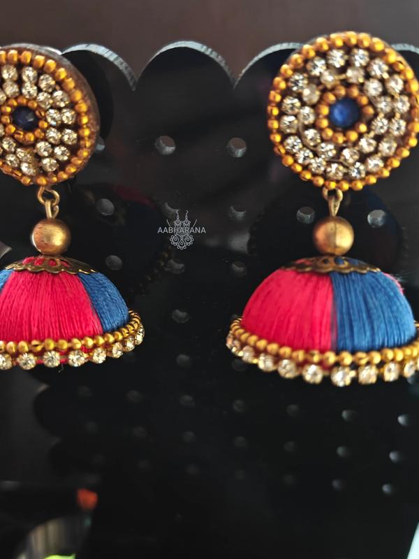 Silk thread Earrings (Pink & Blue)