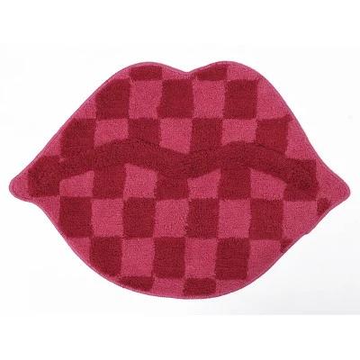 20"x30" Checkered Lips Non Skid Bath Rug Pink - NatureStep