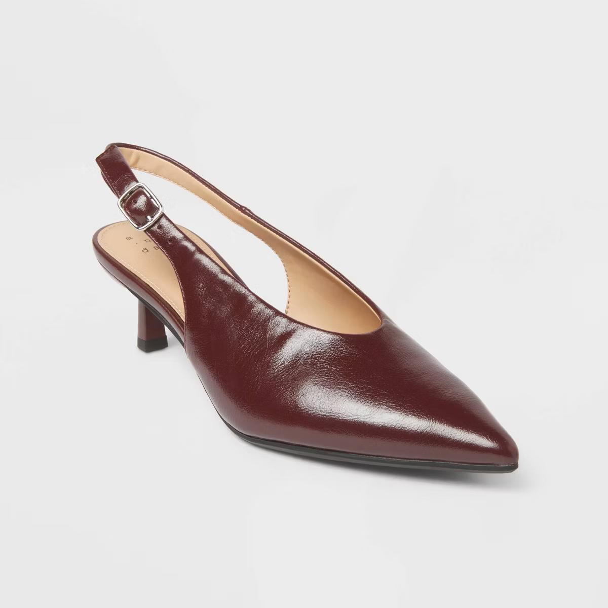 Women’s Samantha Sling Back Kitten Heels – A New Day Burgundy 7.5