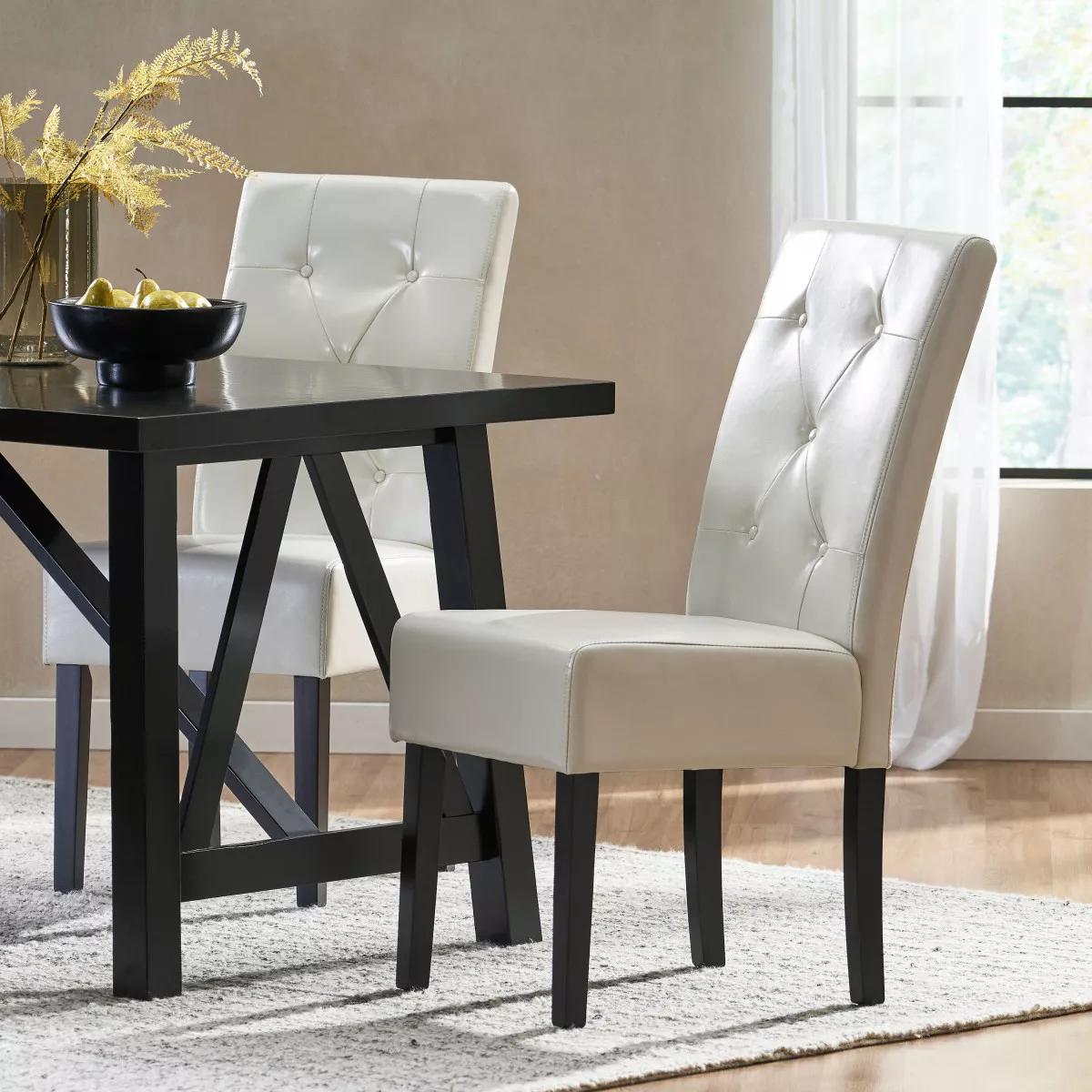Coolbibila Ivory Faux Leather Dining Chairs Set of 2