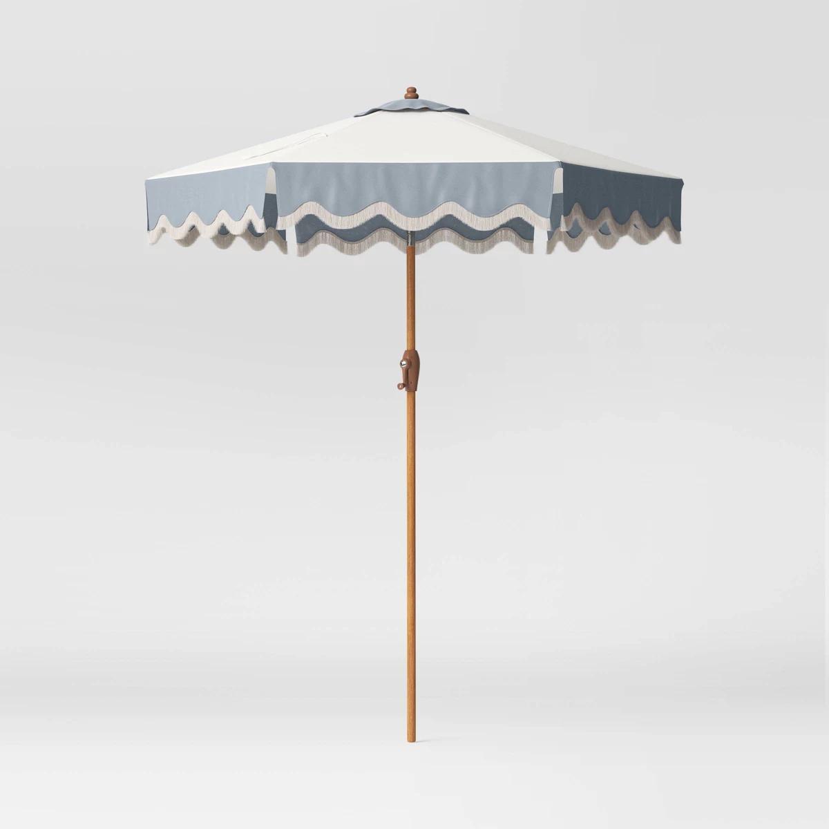 6.5' Round Scalloped Fringe Edge Outdoor Patio Market Umbrella Slate Blue - Threshold 