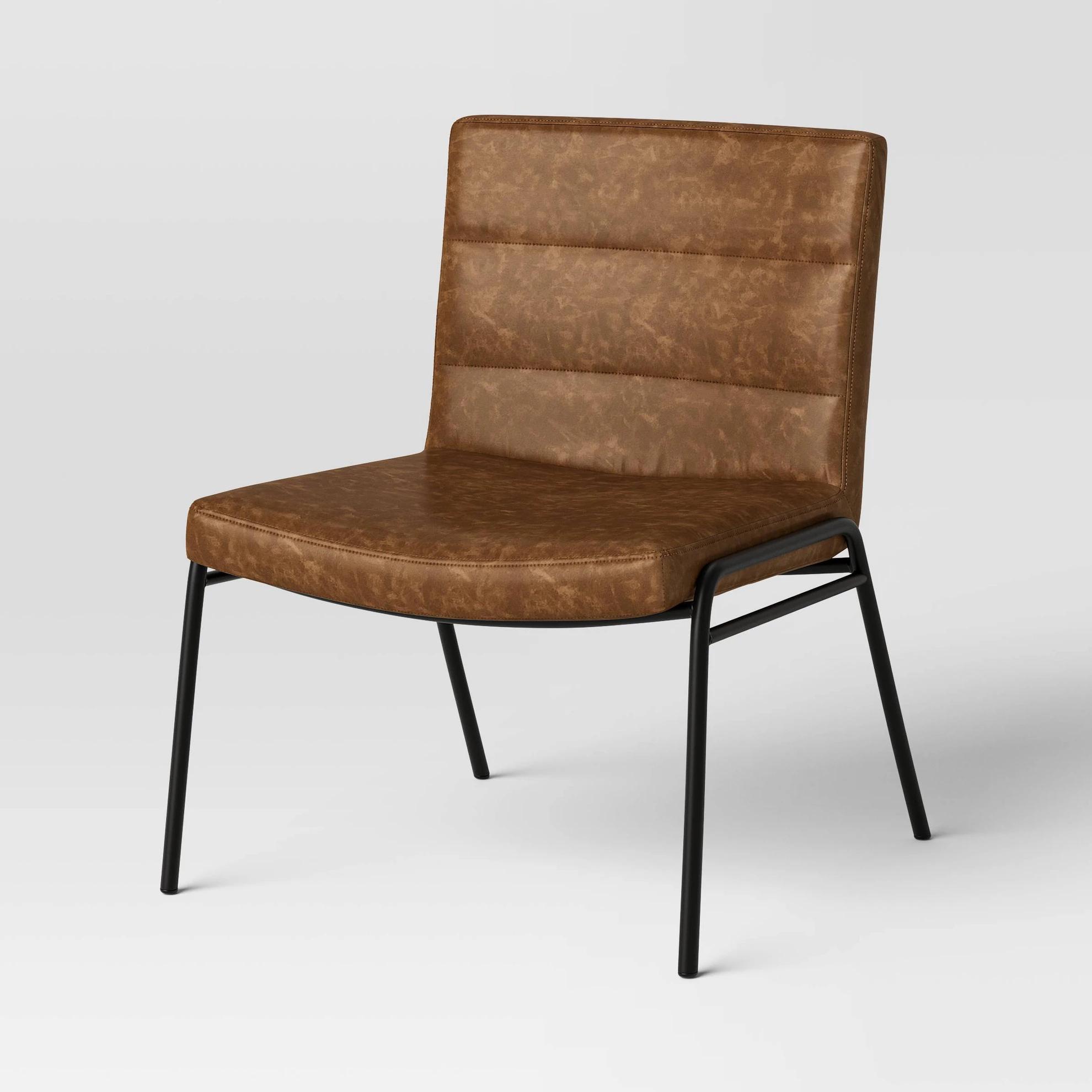 Stackable Chair (FA) - Room Essentials: Faux Leather, Metal Frame, No Assembly, 250lb Capacity