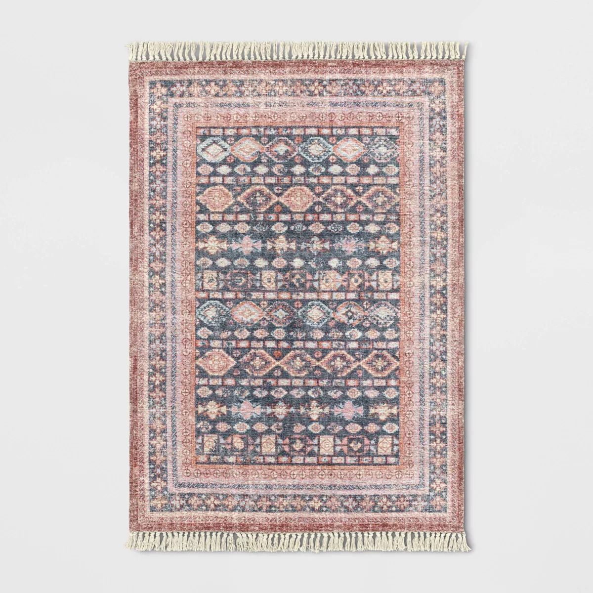 5"x7" Alexandra Floral Printed Border Persian Style Rug Blush Pink
