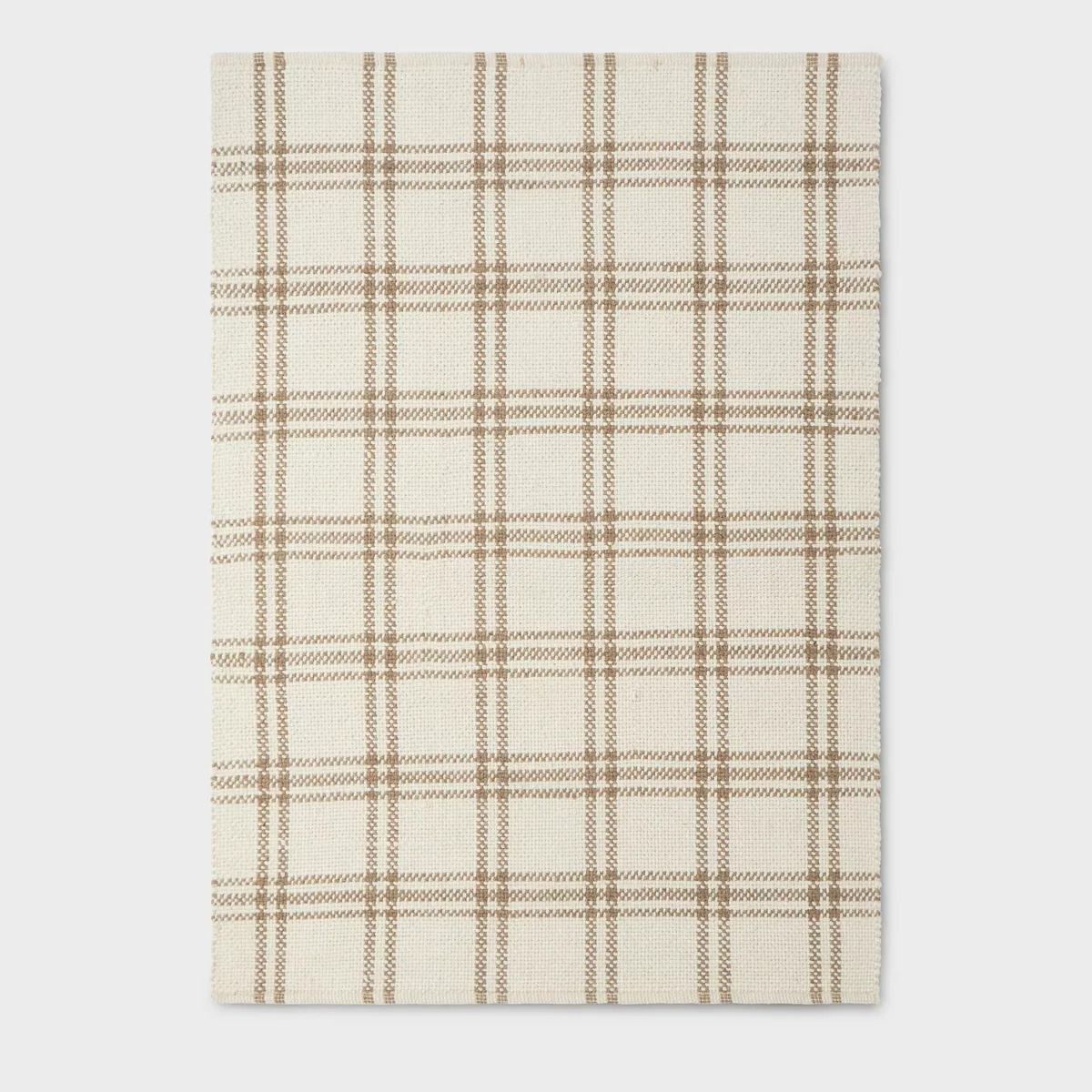9'x12' Cottonwood Handwoven Plaid Wool/Cotton Area Rug Cream/Tan