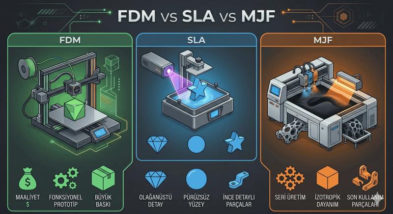 FDM vs SLA vs MJF: Hangi 3D Baskı Teknolojisi Sizin İçin Doğru?