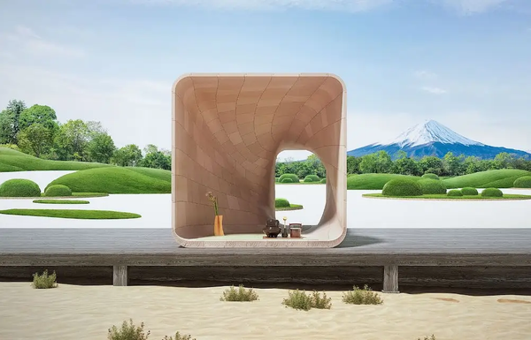 The Warp: Geri Dönüştürülmüş Ahşaptan 3D Baskılı Japon Çay Evi ve Sürdürülebilir Mimari