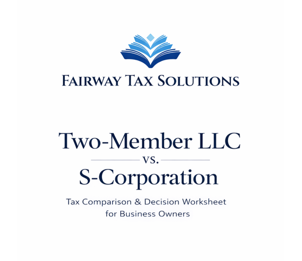 Cover of the Two-Member LLC vs S-Corporation tax comparison and decision worksheet