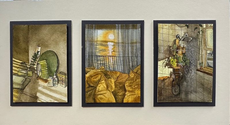 Golden Hour, Color pencil on paper (triptych), 2023