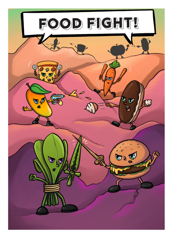A card from the Food Fight card game showing one of the 8 Food Fight Cards