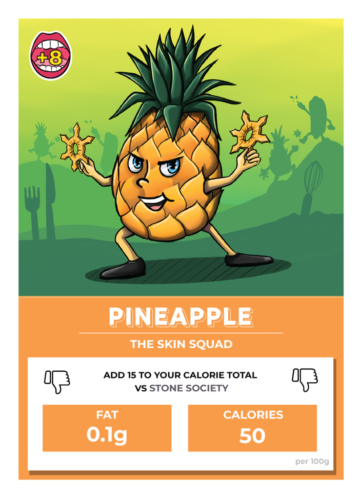 A character fruit and vegetable card from the Food Fight card game.