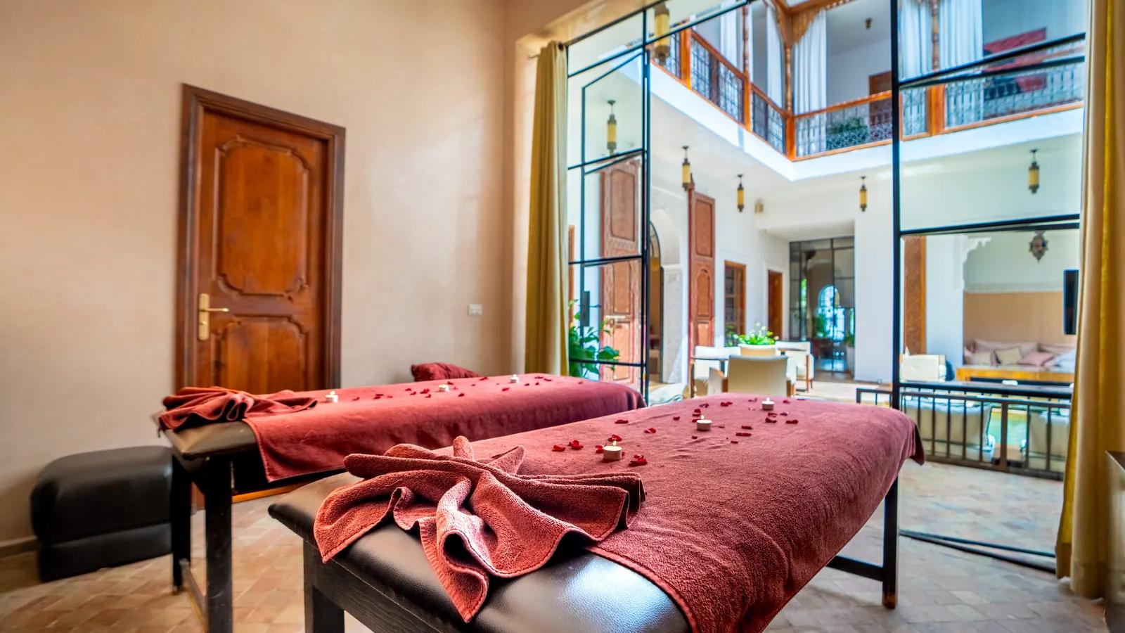 Massage room overlooking the courtyard at Hammam ZIN