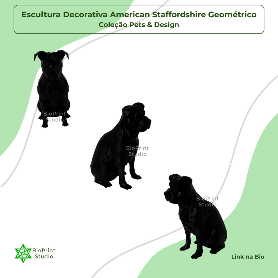 Escultura Decorativa American Staffordshire Geométrico - Pequeno