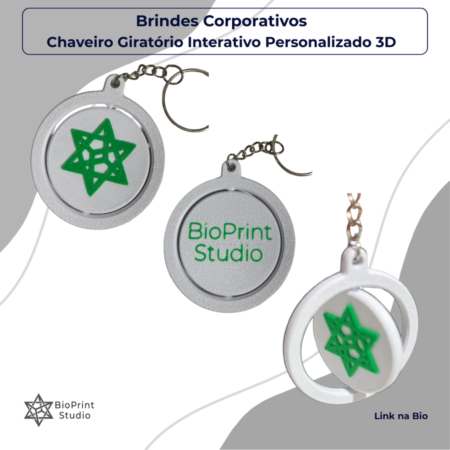 Brinde Corporativo - Chaveiro Giratório Interativo Personalizado 3D